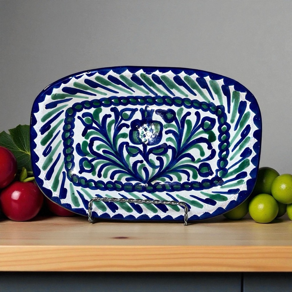 VTG Fajalauza Hand-Made Oval Dish Blue & Green Floral Spain Numbered 8.25 x 5.5